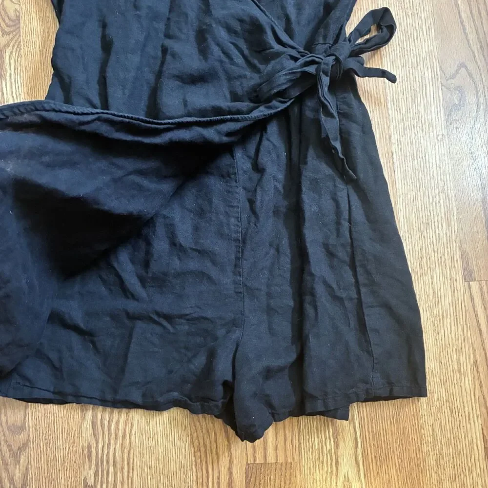 Zara Black Linen Blend Romper Dress Chic Mini Playsuit Jumpsuit Lightweight S